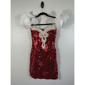Vintage‎ Loralie Dress Womens 6 Red 80s 90s Sequin Lace Mini Party Prom Made USA